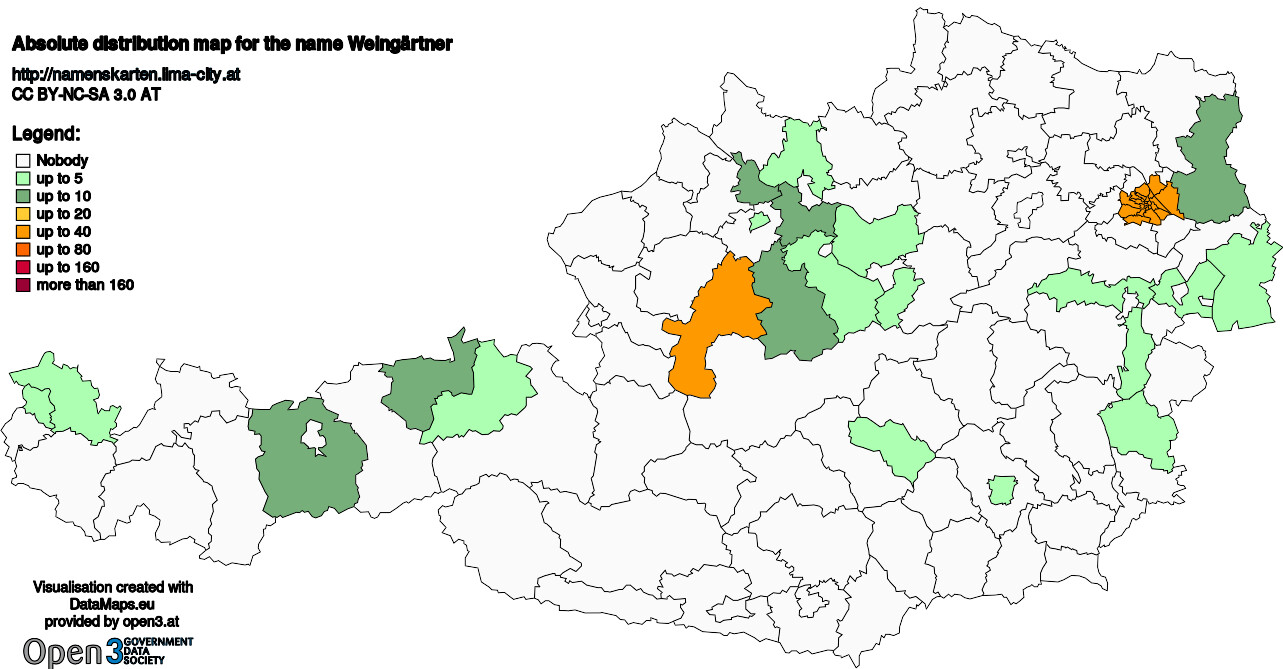 Absolute Distribution maps for surname Weingärtner