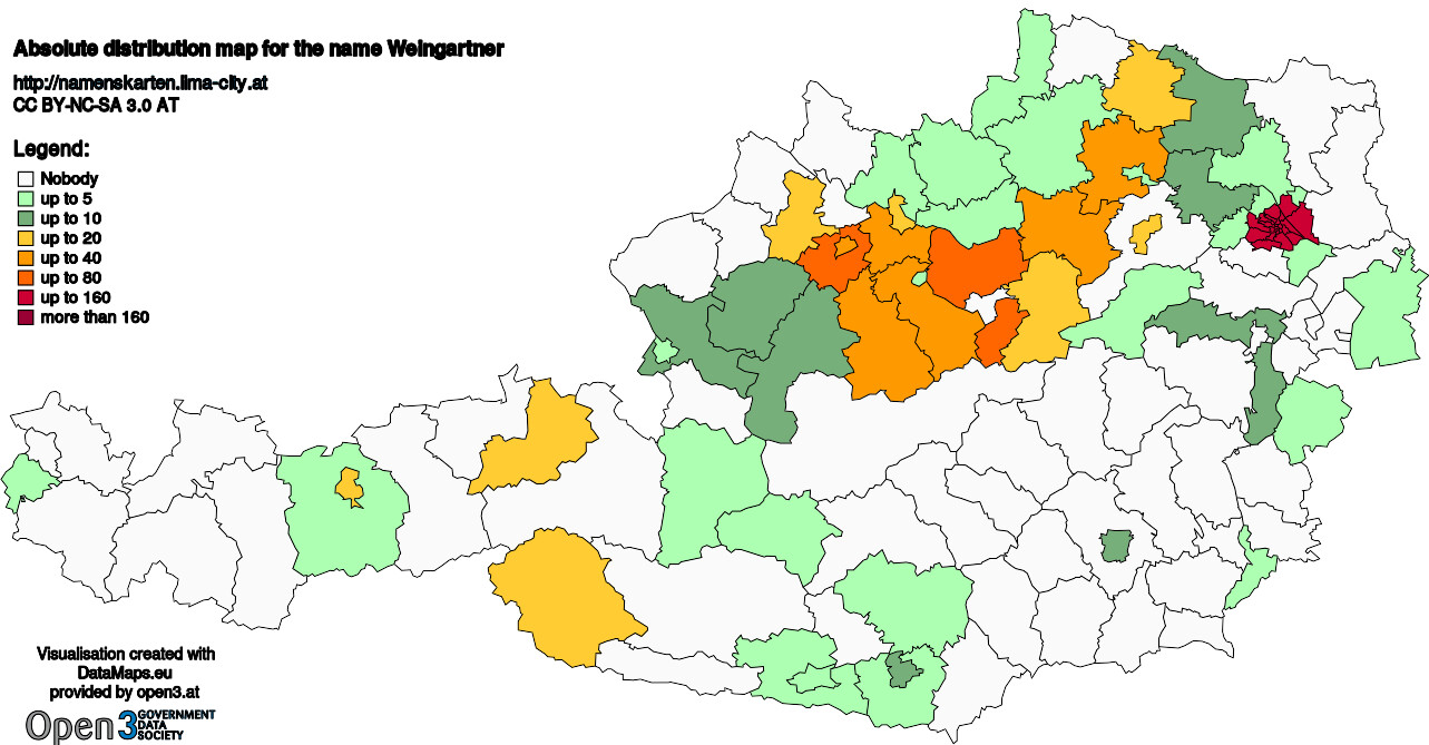 Absolute Distribution maps for surname Weingartner