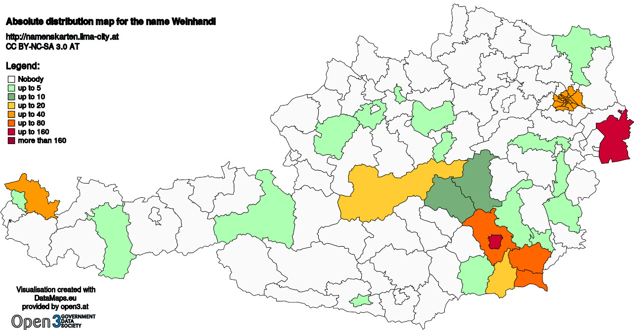 Absolute Distribution maps for surname Weinhandl