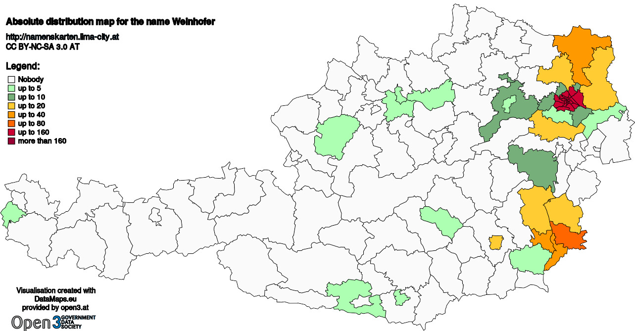 Absolute Distribution maps for surname Weinhofer