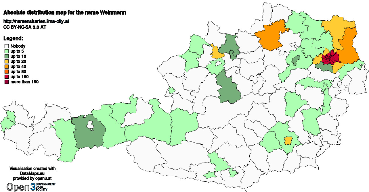 Absolute Distribution maps for surname Weinmann