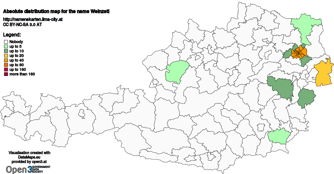 Absolute Distribution maps for surname Weinzetl