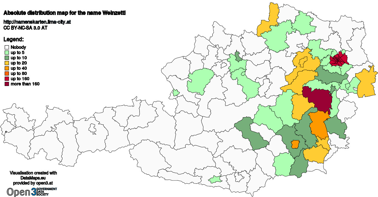 Absolute Distribution maps for surname Weinzettl