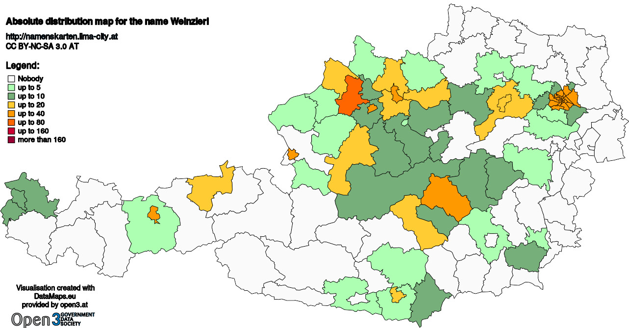 Absolute Distribution maps for surname Weinzierl