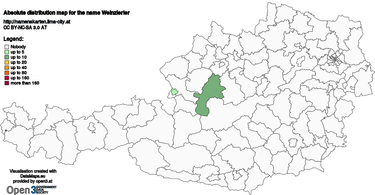 Absolute Distribution maps for surname Weinzierler