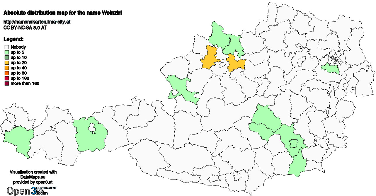 Absolute Distribution maps for surname Weinzirl