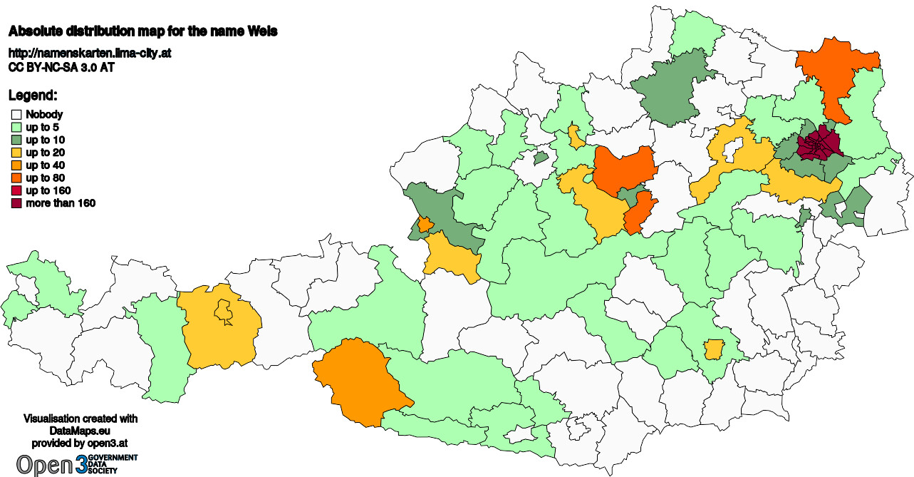 Absolute Distribution maps for surname Weis