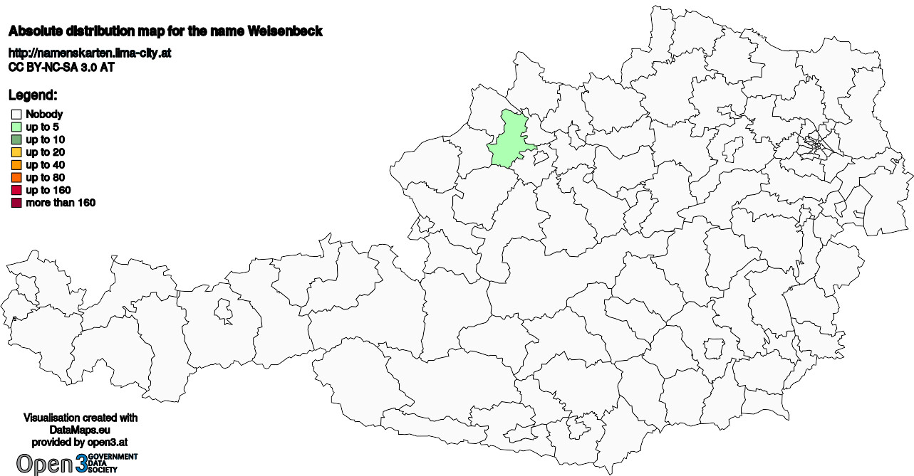 Absolute Distribution maps for surname Weisenbeck