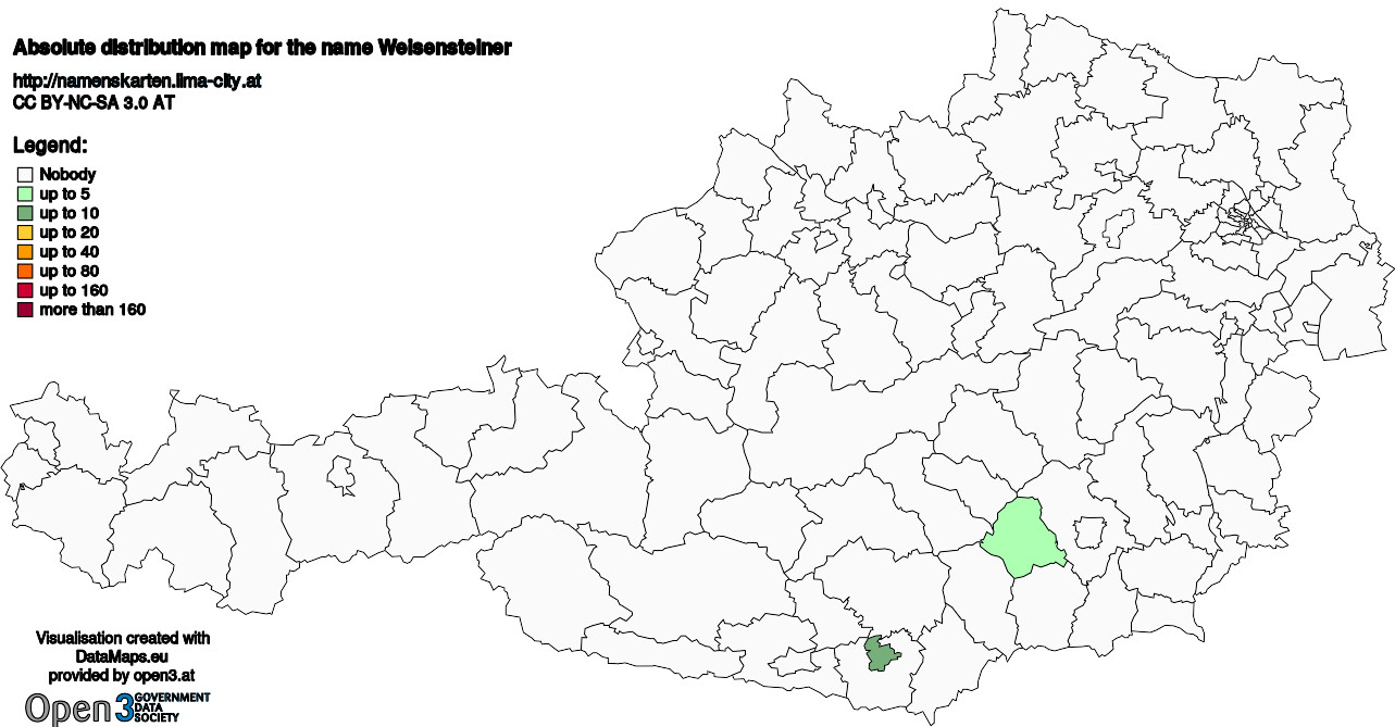 Absolute Distribution maps for surname Weisensteiner