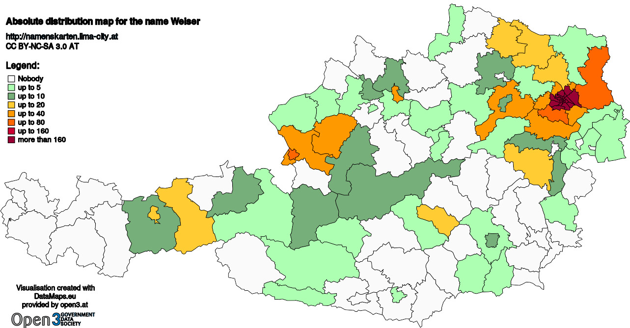 Absolute Distribution maps for surname Weiser