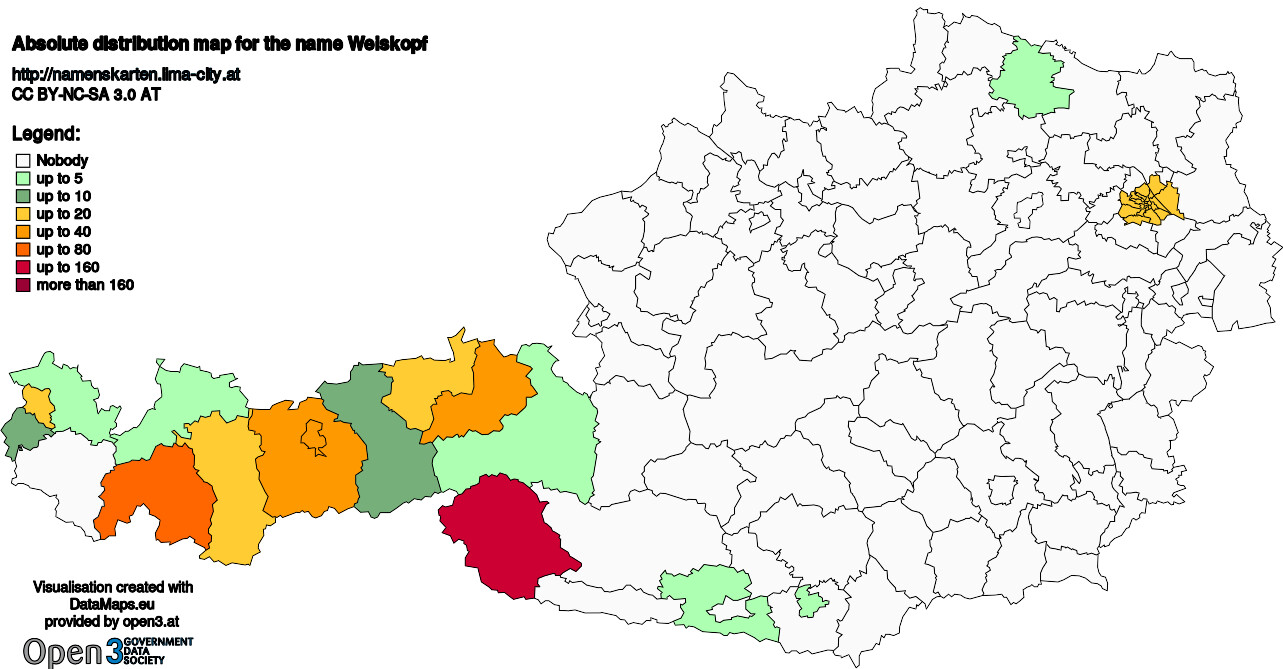 Absolute Distribution maps for surname Weiskopf