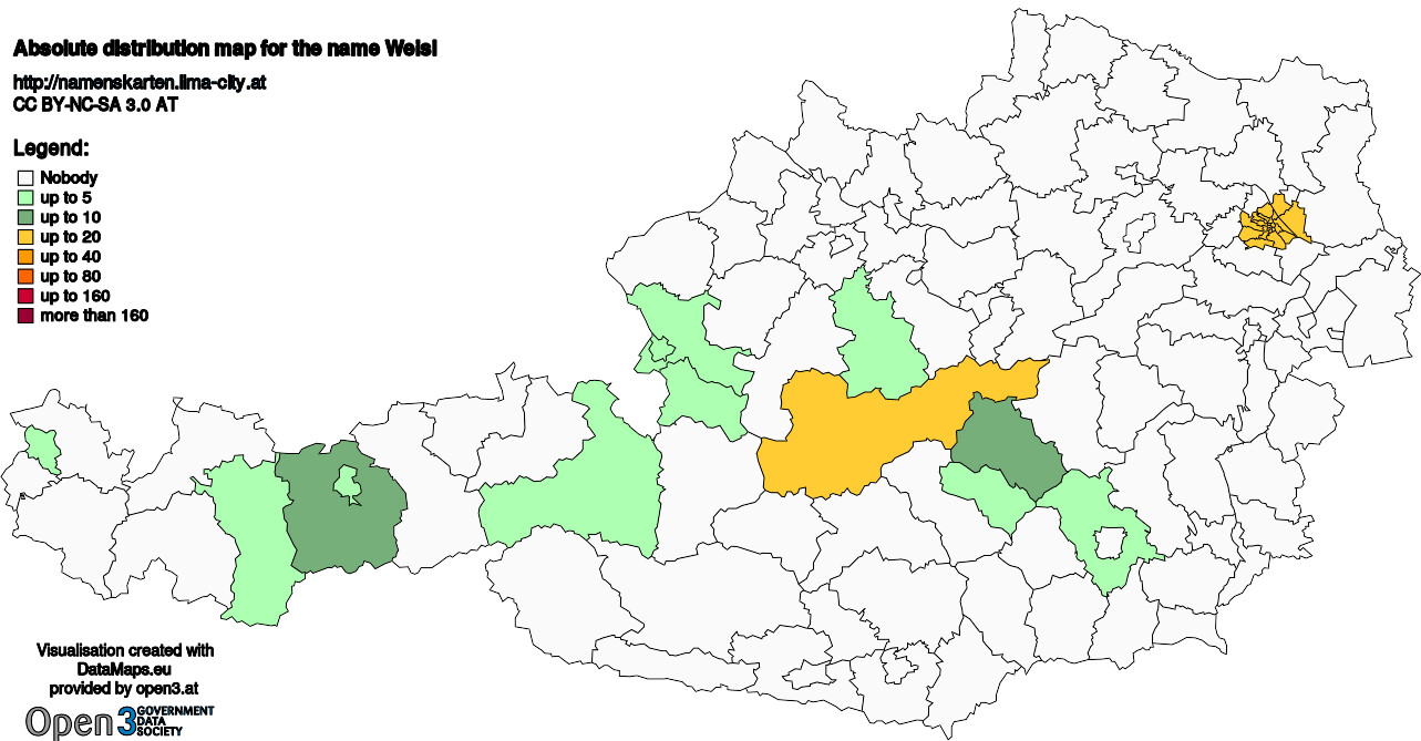 Absolute Distribution maps for surname Weisl