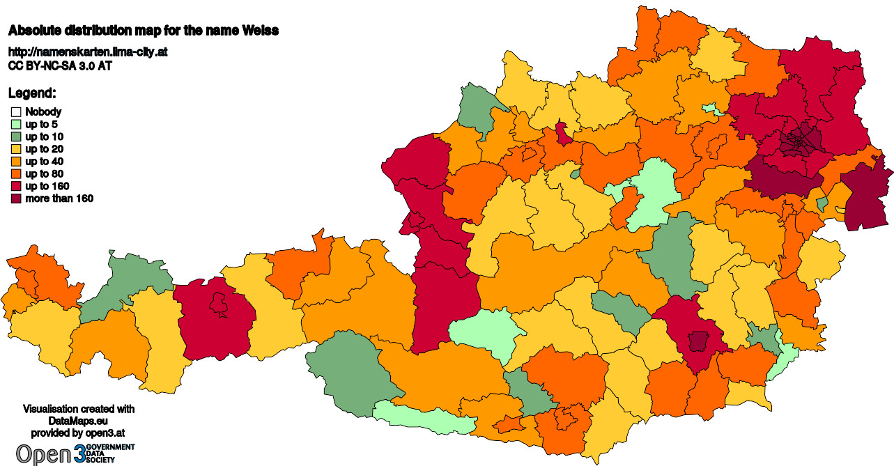 Absolute Distribution maps for surname Weiss