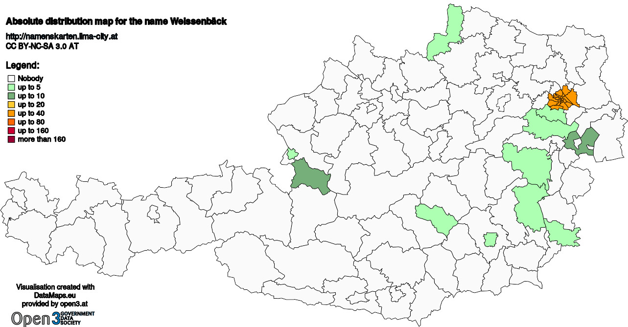 Absolute Distribution maps for surname Weissenbäck