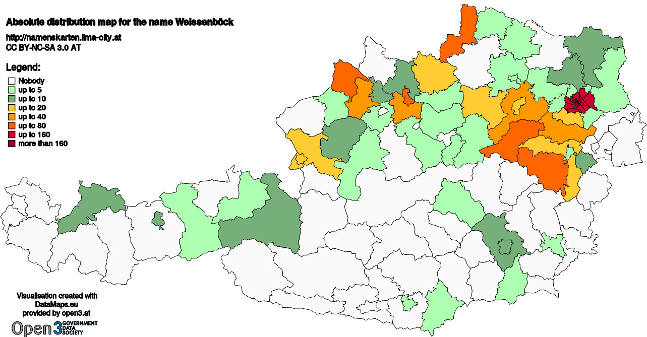 Absolute Distribution maps for surname Weissenböck