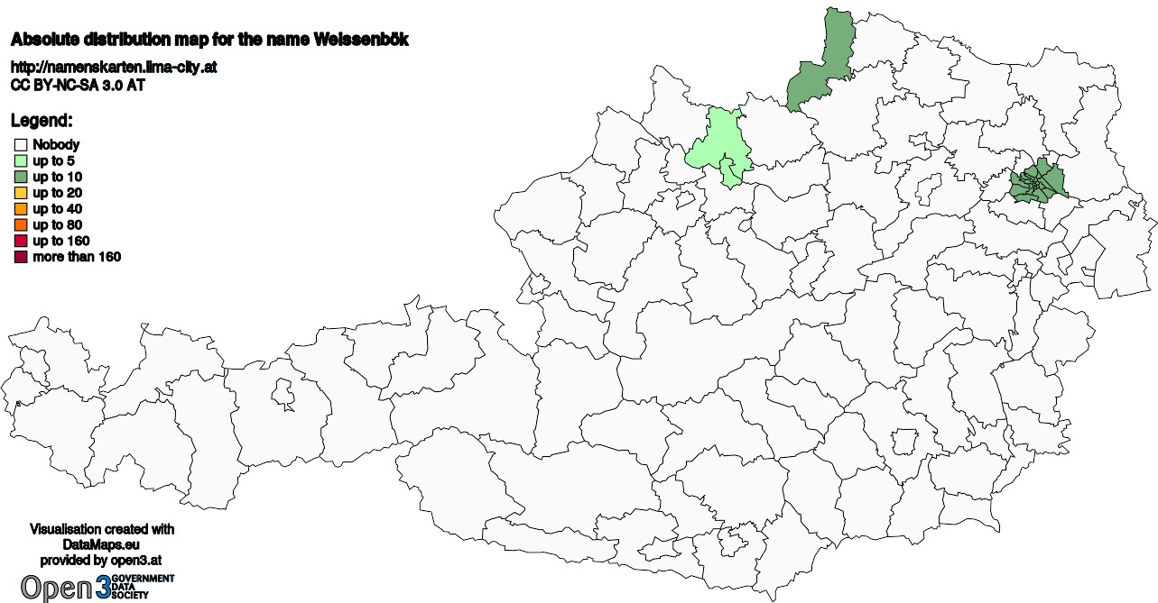 Absolute Distribution maps for surname Weissenbök