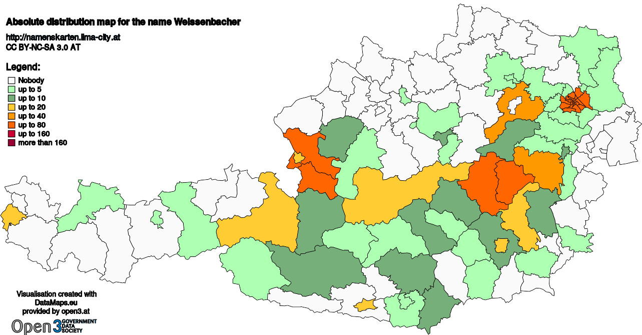 Absolute Distribution maps for surname Weissenbacher