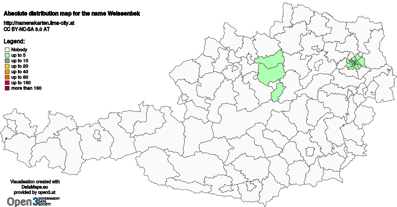 Absolute Distribution maps for surname Weissenbek