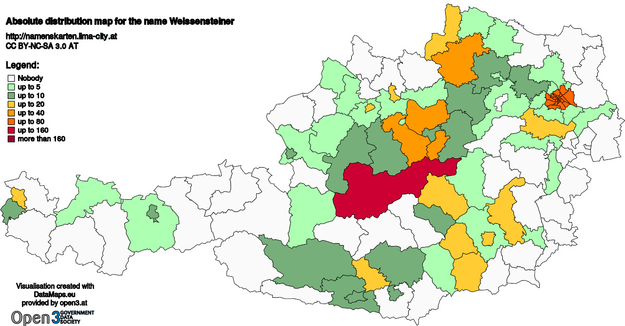 Absolute Distribution maps for surname Weissensteiner