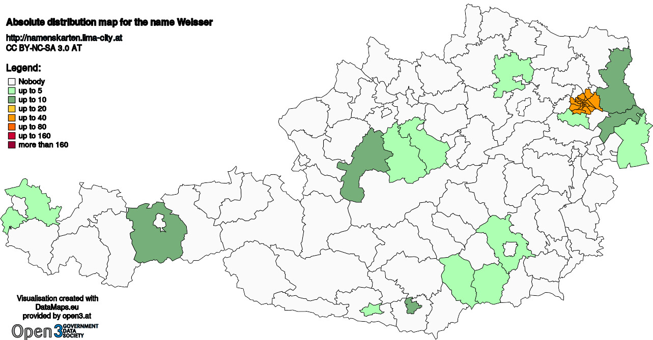 Absolute Distribution maps for surname Weisser