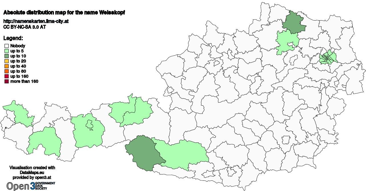 Absolute Distribution maps for surname Weisskopf