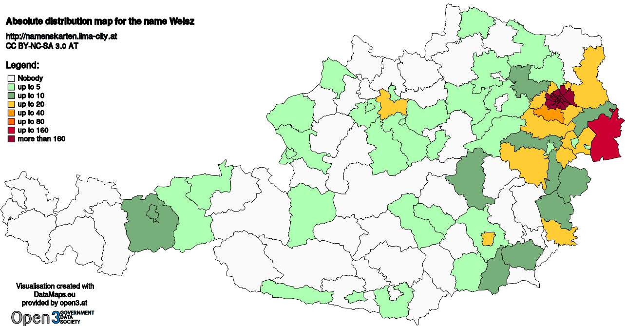 Absolute Distribution maps for surname Weisz