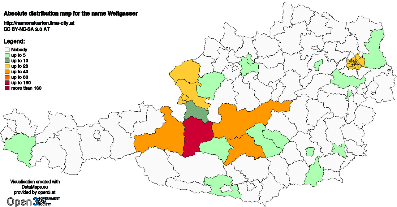 Absolute Distribution maps for surname Weitgasser