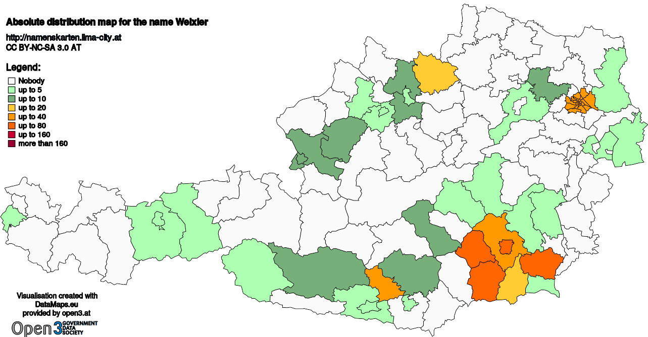 Absolute Distribution maps for surname Weixler