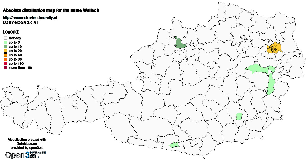 Absolute Distribution maps for surname Welisch