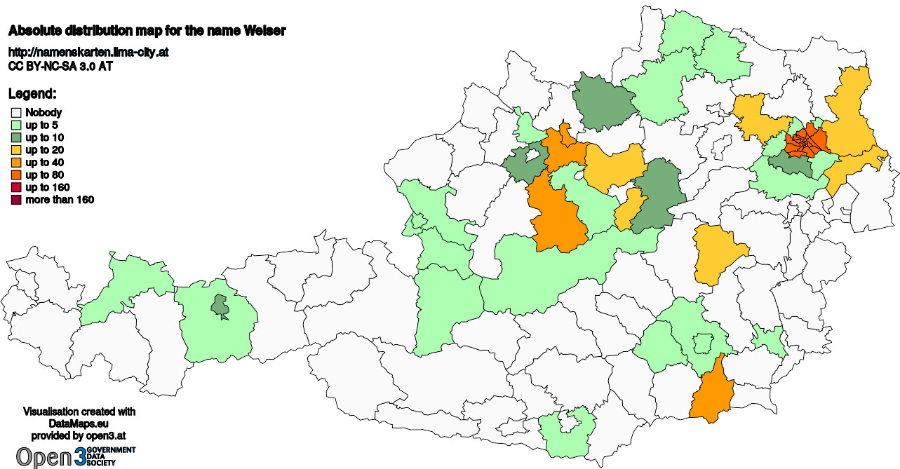 Absolute Distribution maps for surname Welser