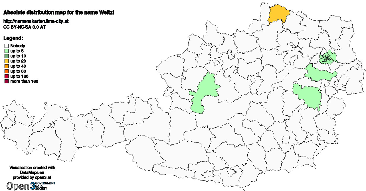 Absolute Distribution maps for surname Weltzl