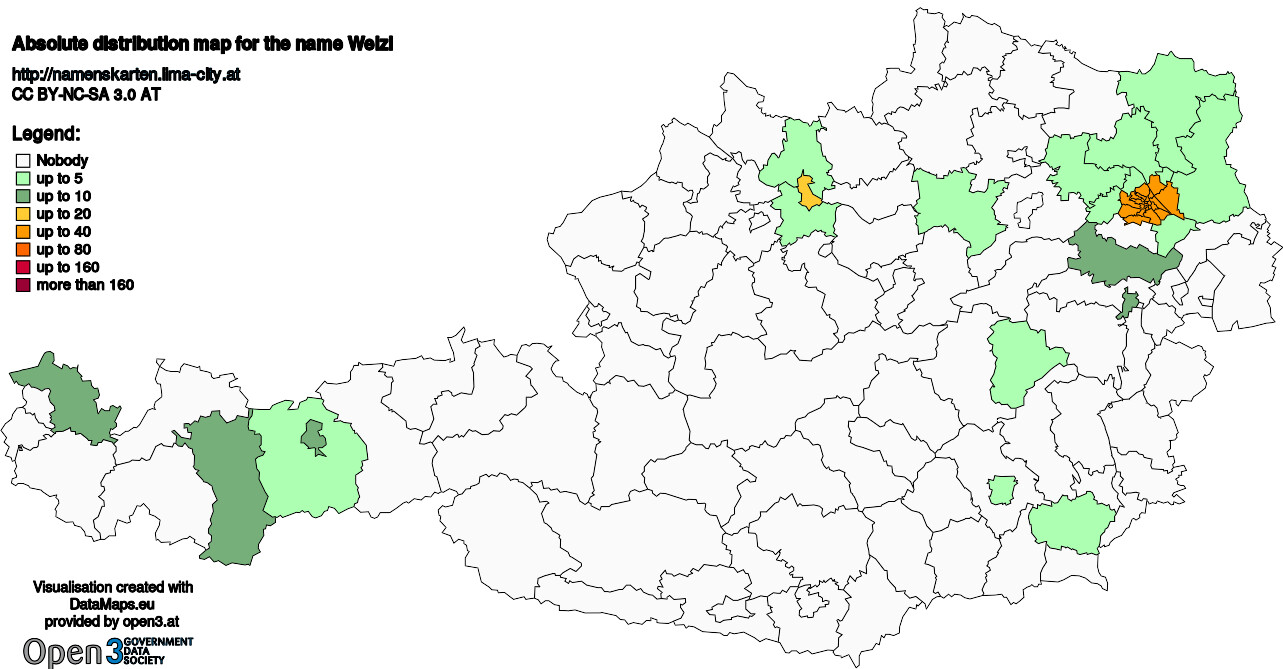 Absolute Distribution maps for surname Welzl