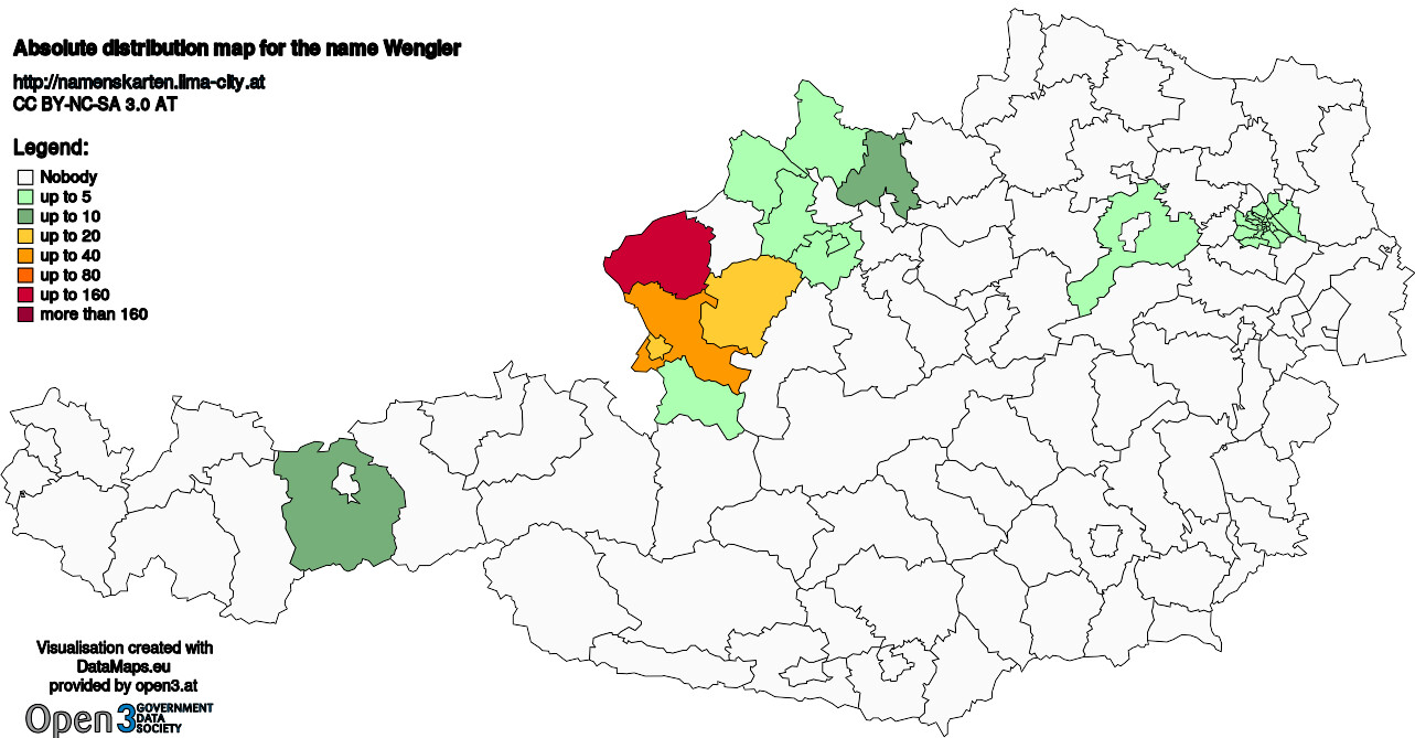 Absolute Distribution maps for surname Wengler