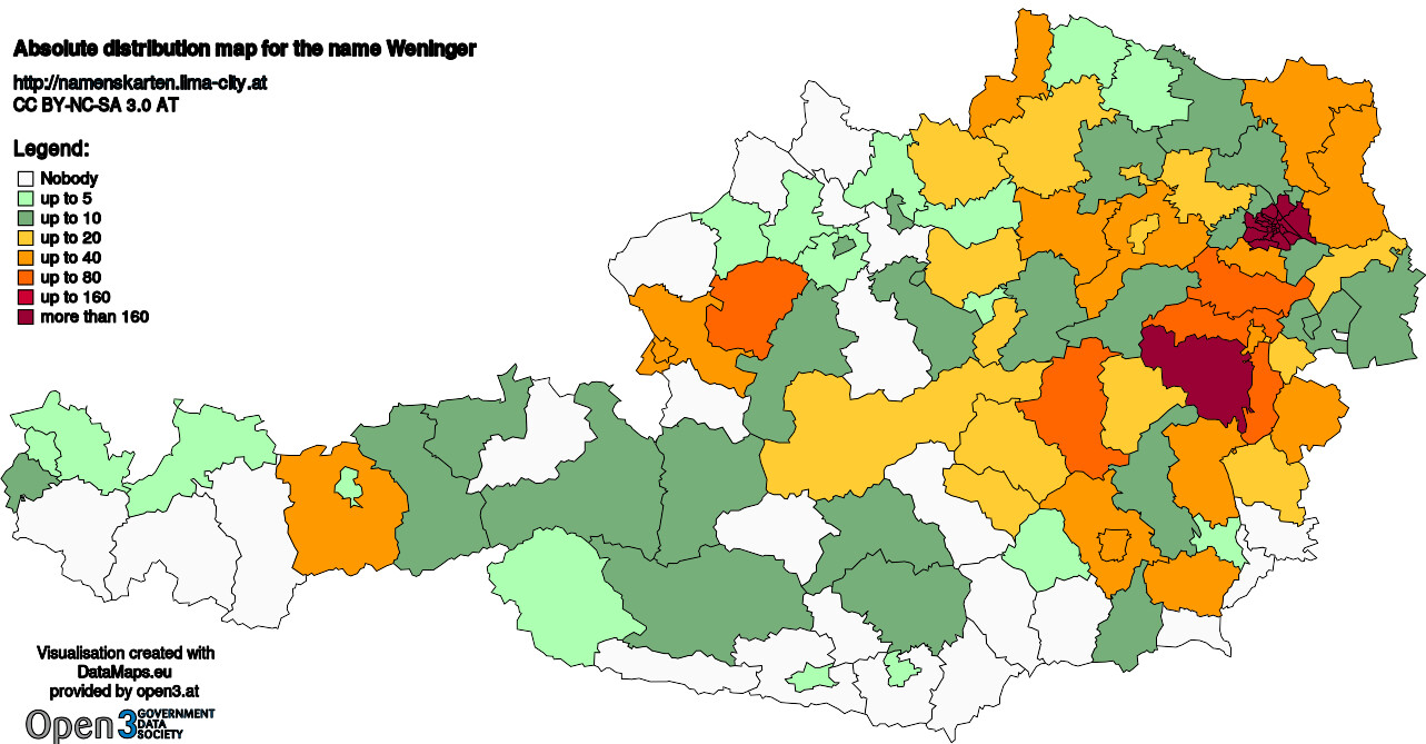 Absolute Distribution maps for surname Weninger