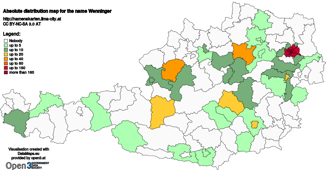 Absolute Distribution maps for surname Wenninger