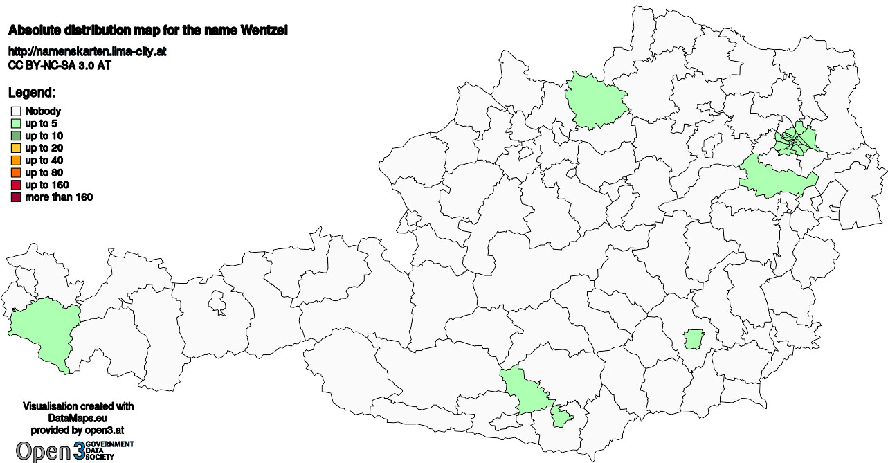 Absolute Distribution maps for surname Wentzel