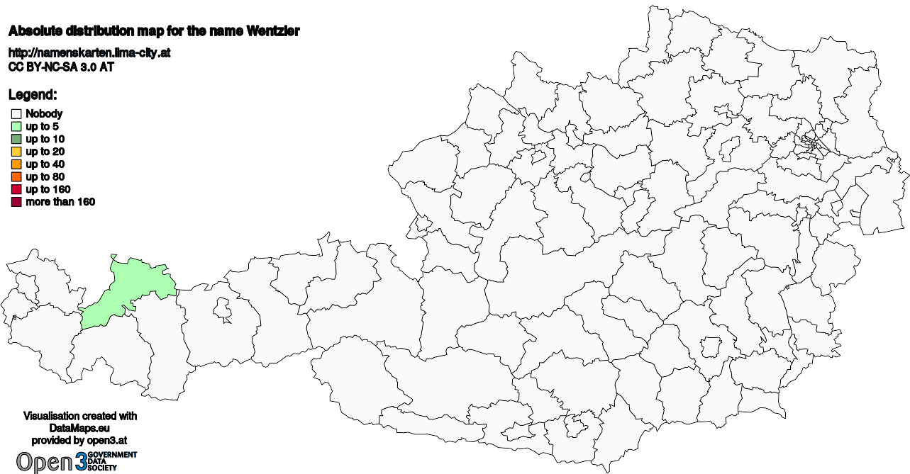 Absolute Distribution maps for surname Wentzler