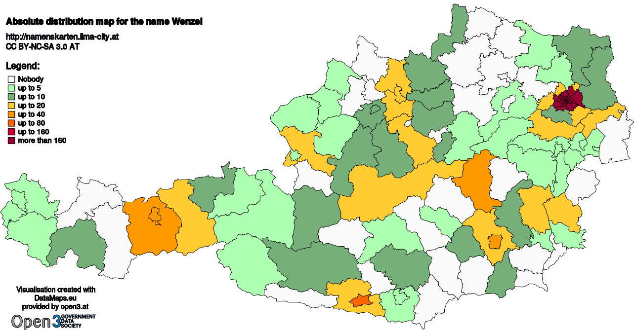 Absolute Distribution maps for surname Wenzel