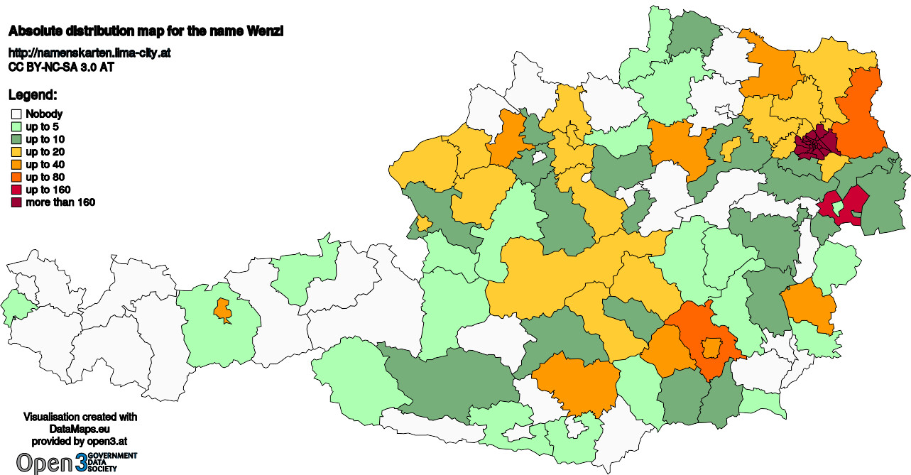 Absolute Distribution maps for surname Wenzl