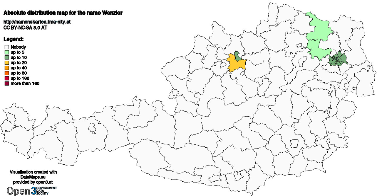 Absolute Distribution maps for surname Wenzler