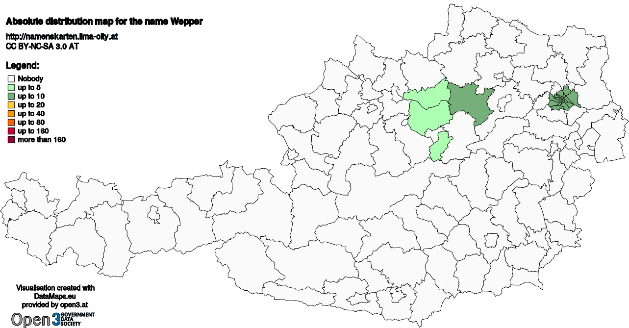 Absolute Distribution maps for surname Wepper