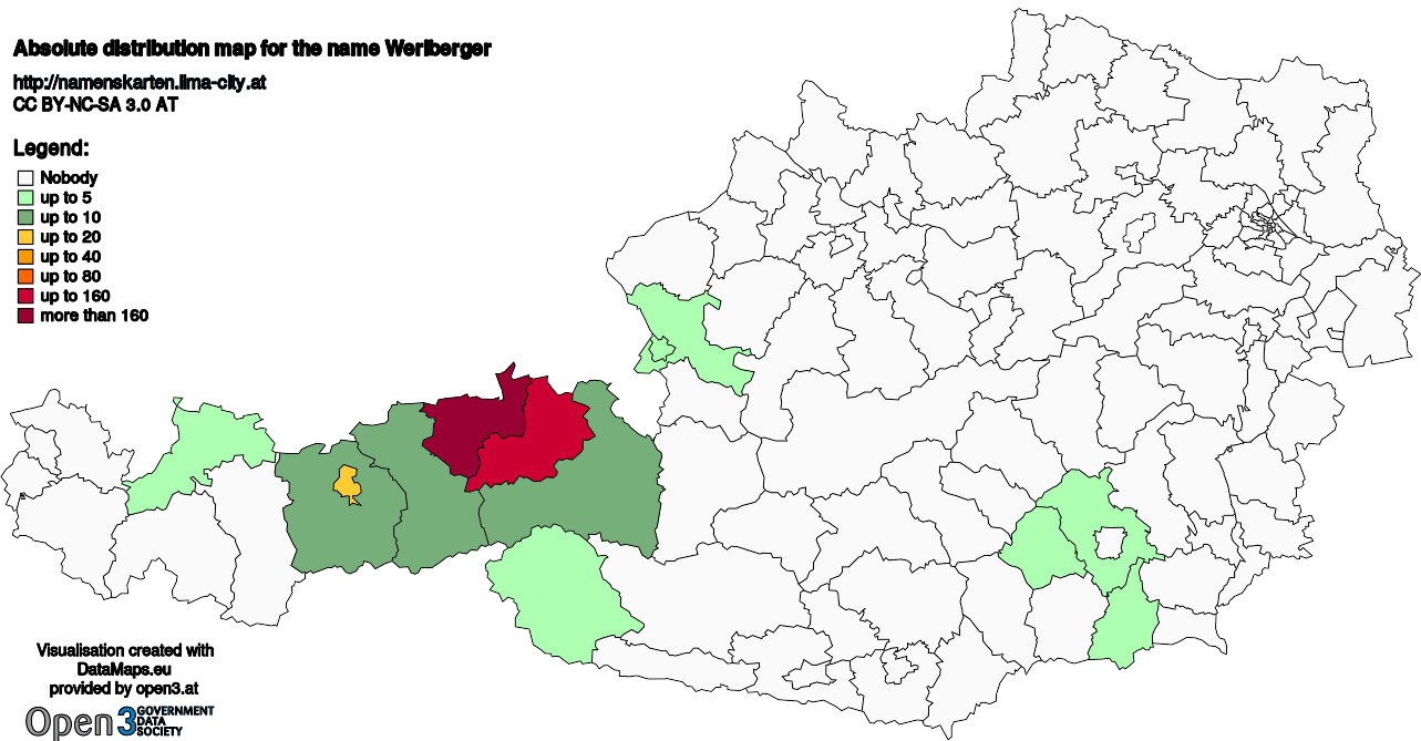 Absolute Distribution maps for surname Werlberger