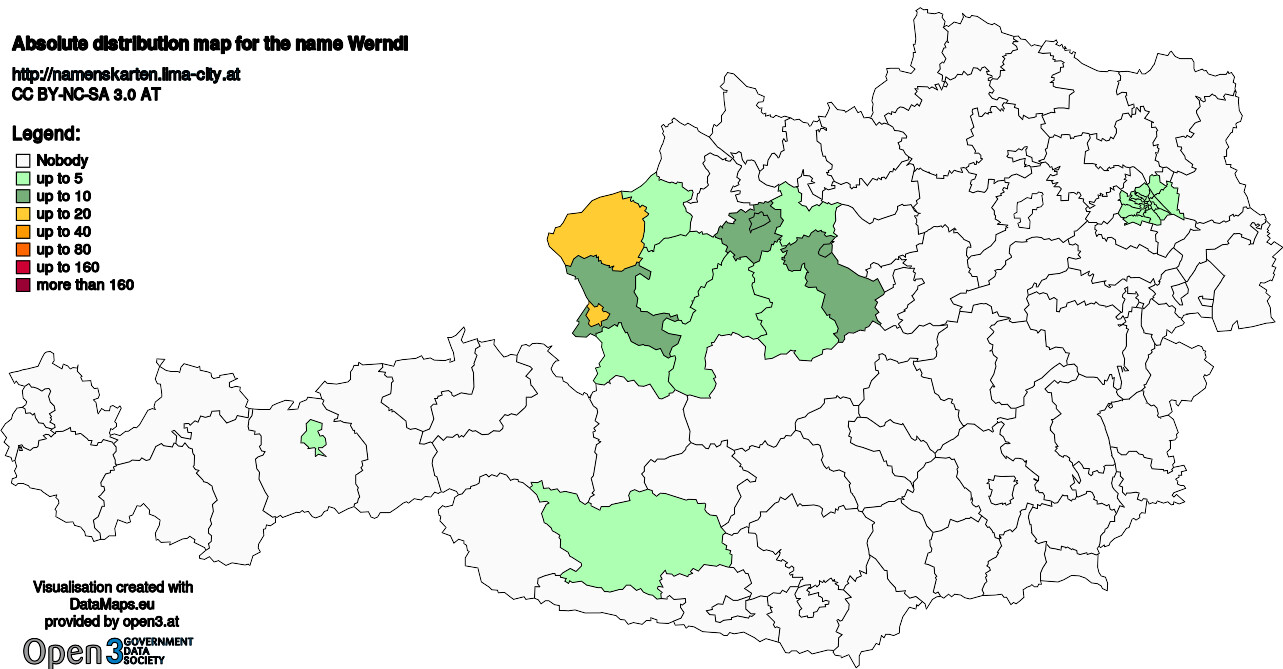 Absolute Distribution maps for surname Werndl