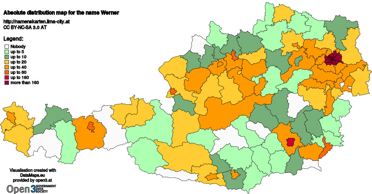 Absolute Distribution maps for surname Werner