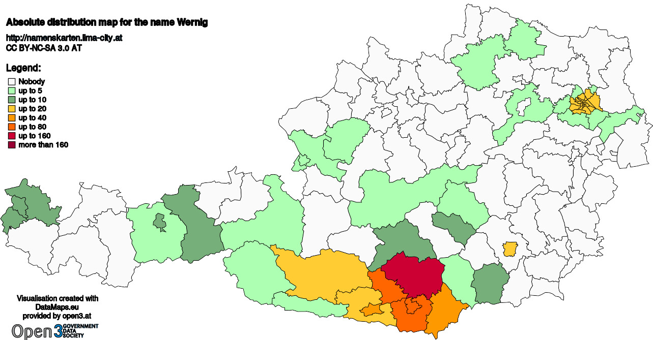 Absolute Distribution maps for surname Wernig