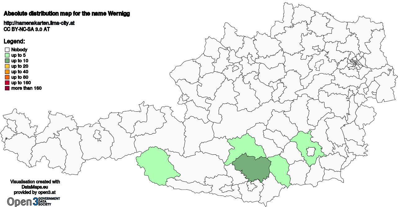 Absolute Distribution maps for surname Wernigg