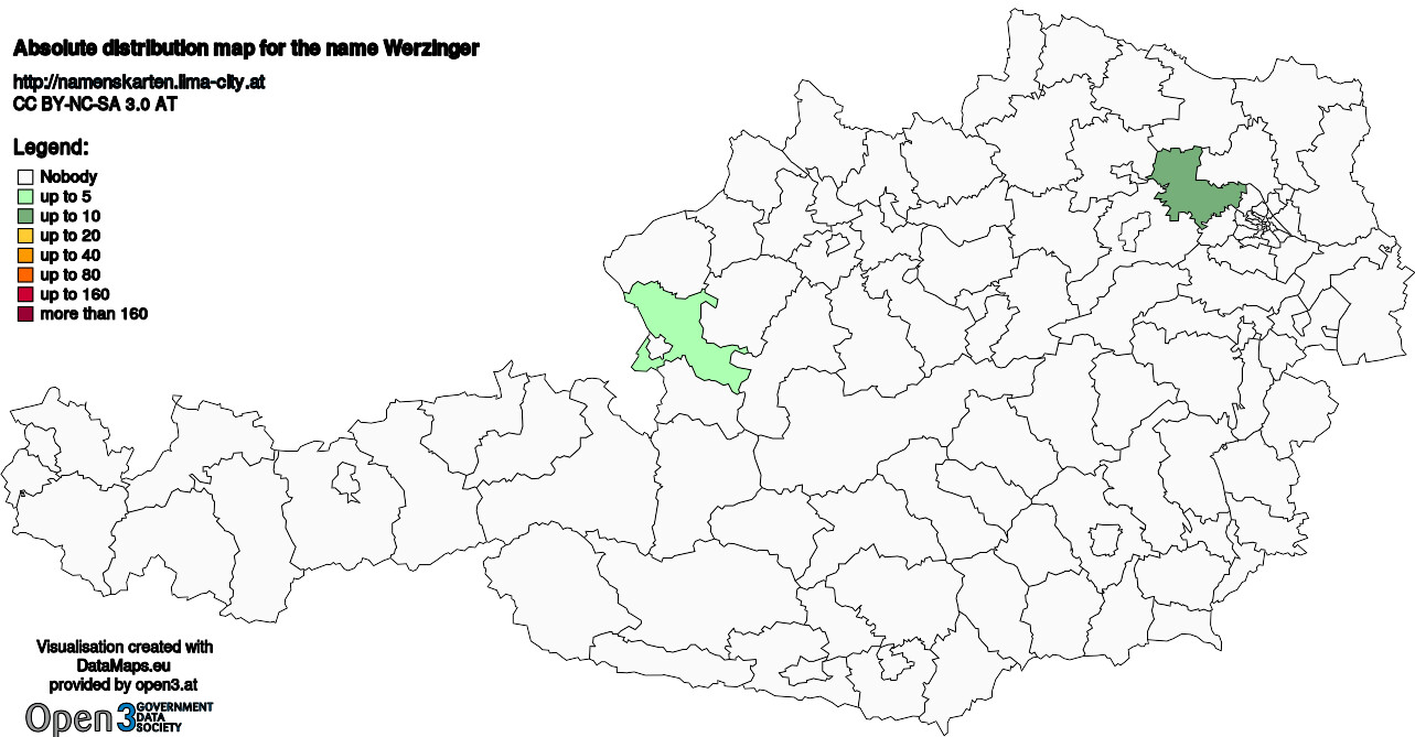 Absolute Distribution maps for surname Werzinger