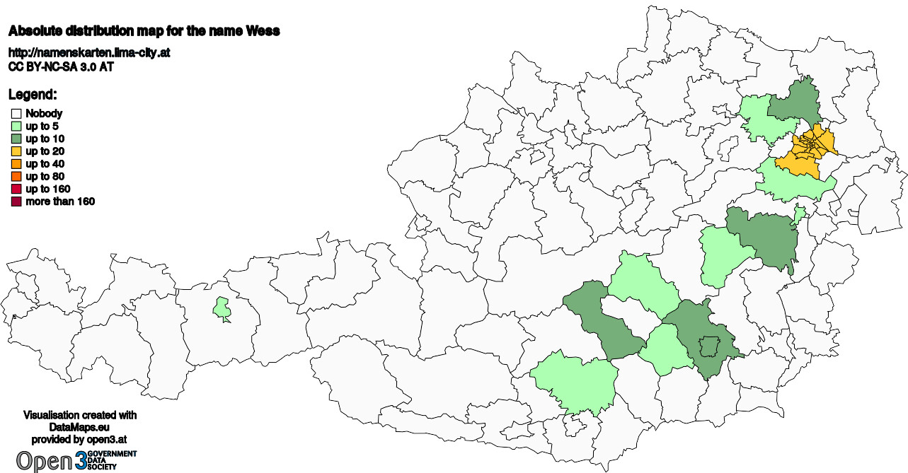 Absolute Distribution maps for surname Wess