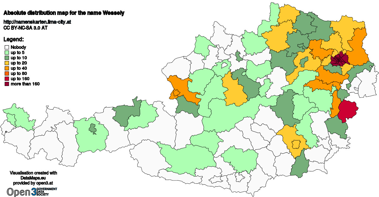 Absolute Distribution maps for surname Wessely