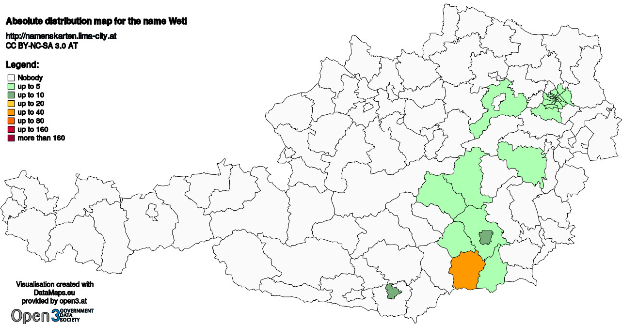 Absolute Distribution maps for surname Wetl